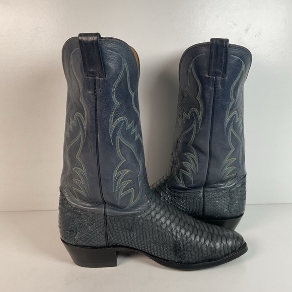 Vintage Nocona Blue Python Snakeskin Cowboy Boots 12 D USA Made Back Cut - Picture 10 of 16